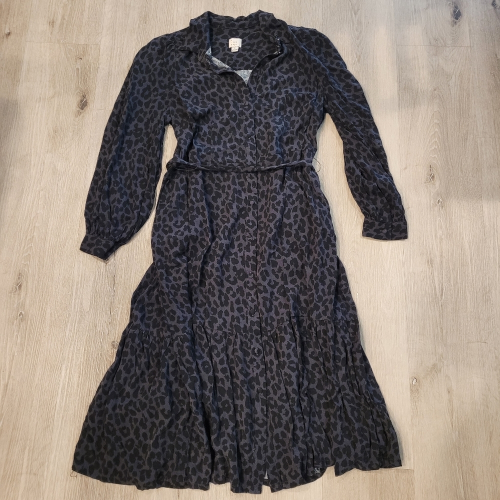 A New Day Animal Print Cheetah Button Front Shirt Dress Size Medium
